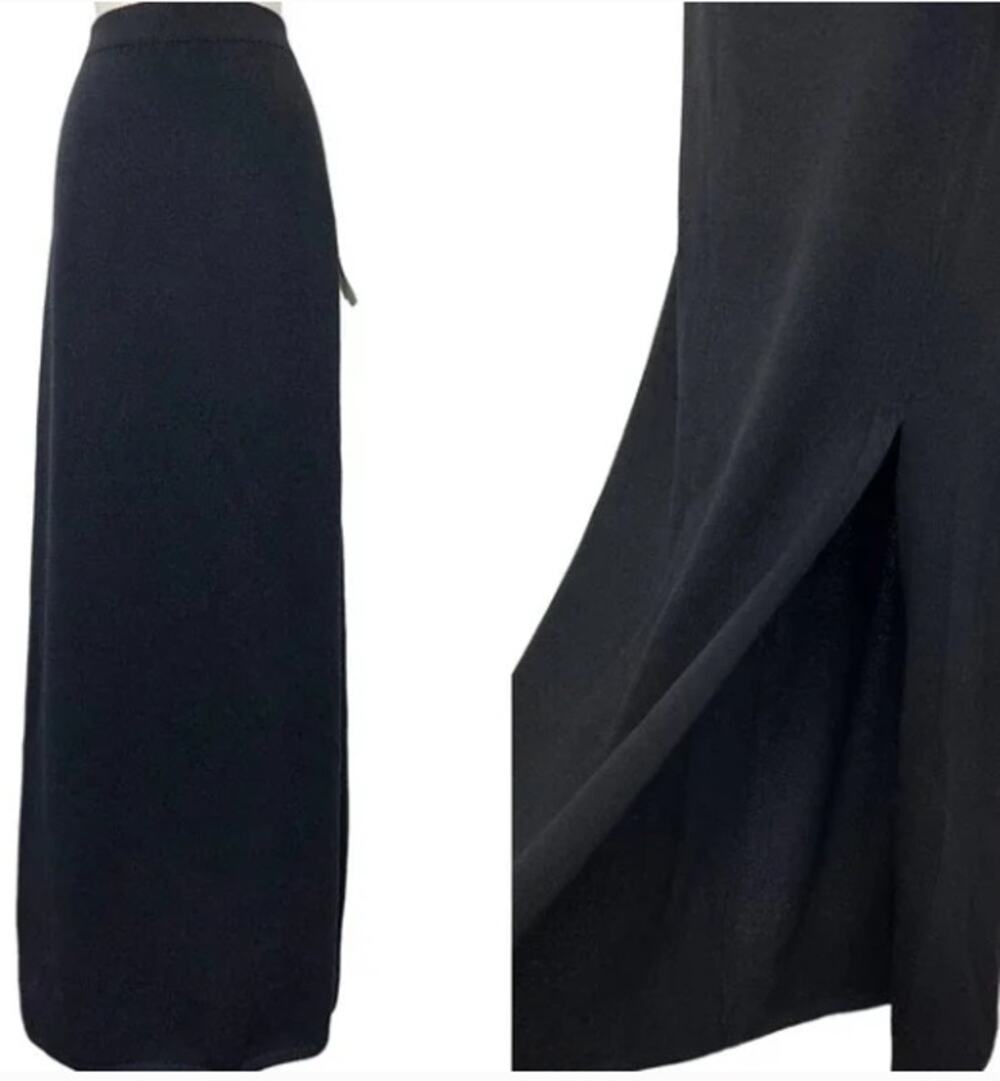 St. John Knit Maxi Skirt Side Slit Santana Wool Blend in Black | Size: 4